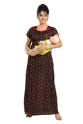 Brown Printed Sarina Satin Feeding & Maternity Gown for Women