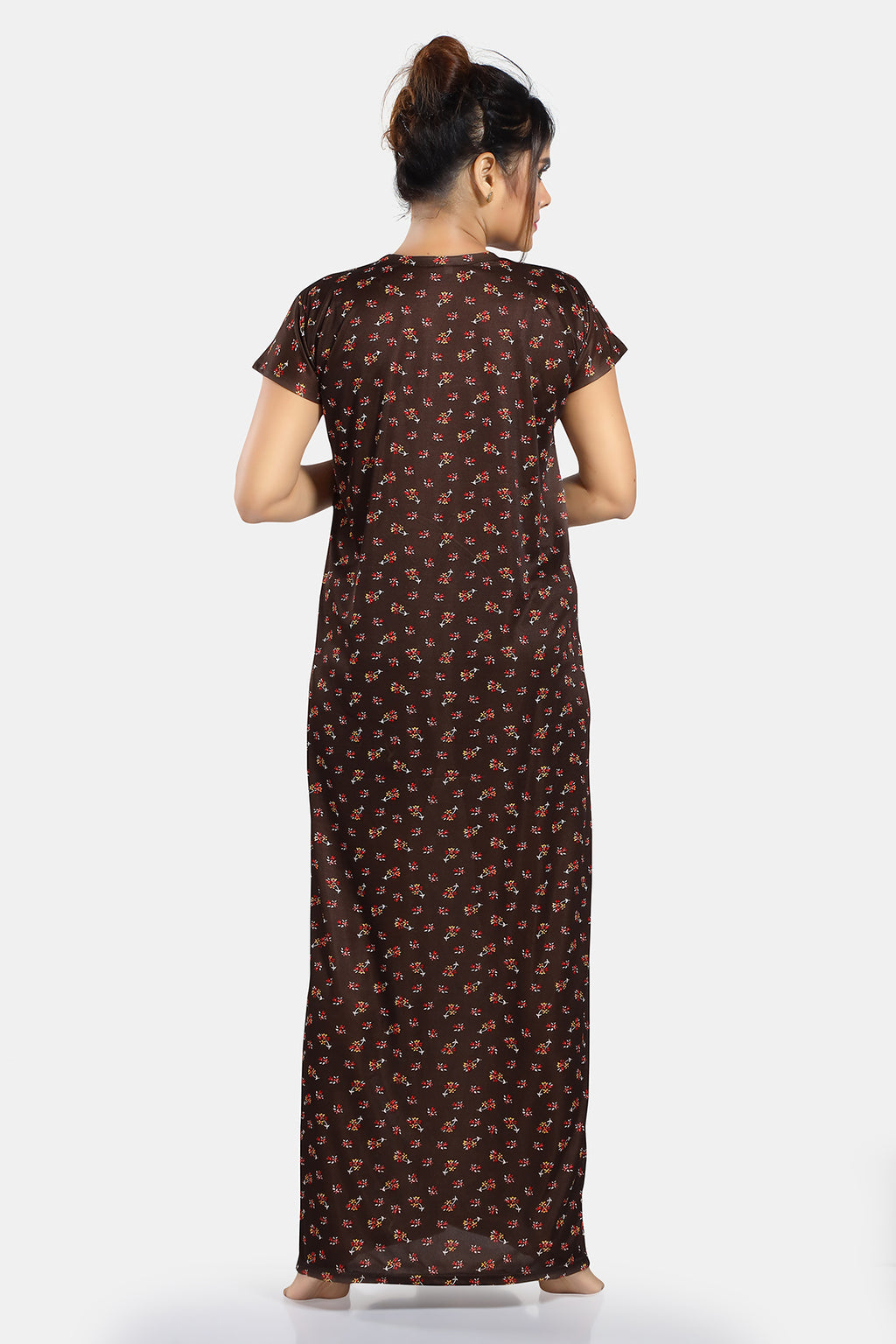 Brown Printed Sarina Satin Feeding & Maternity Gown for Women