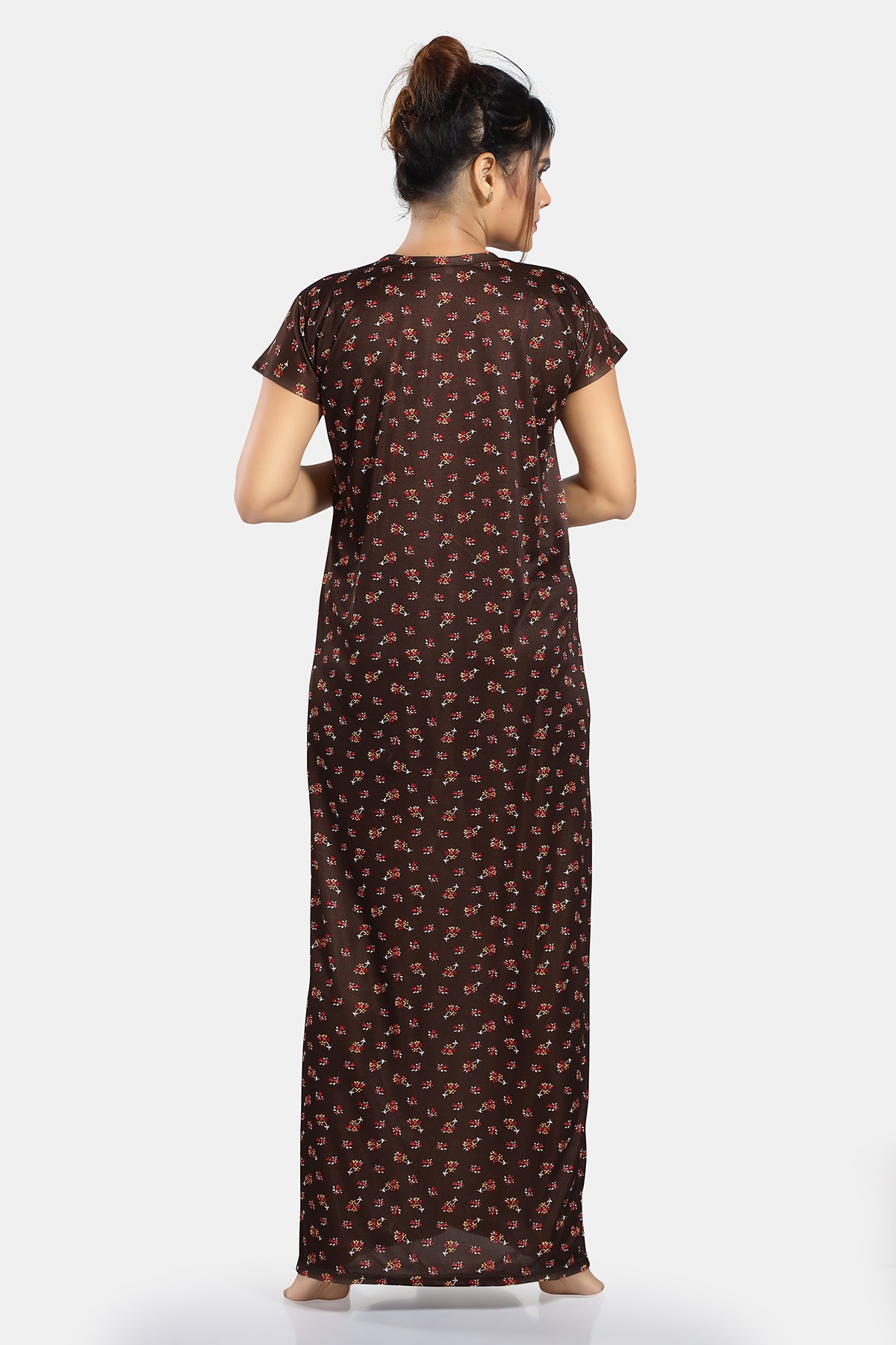 Brown Printed Sarina Satin Feeding & Maternity Gown for Women