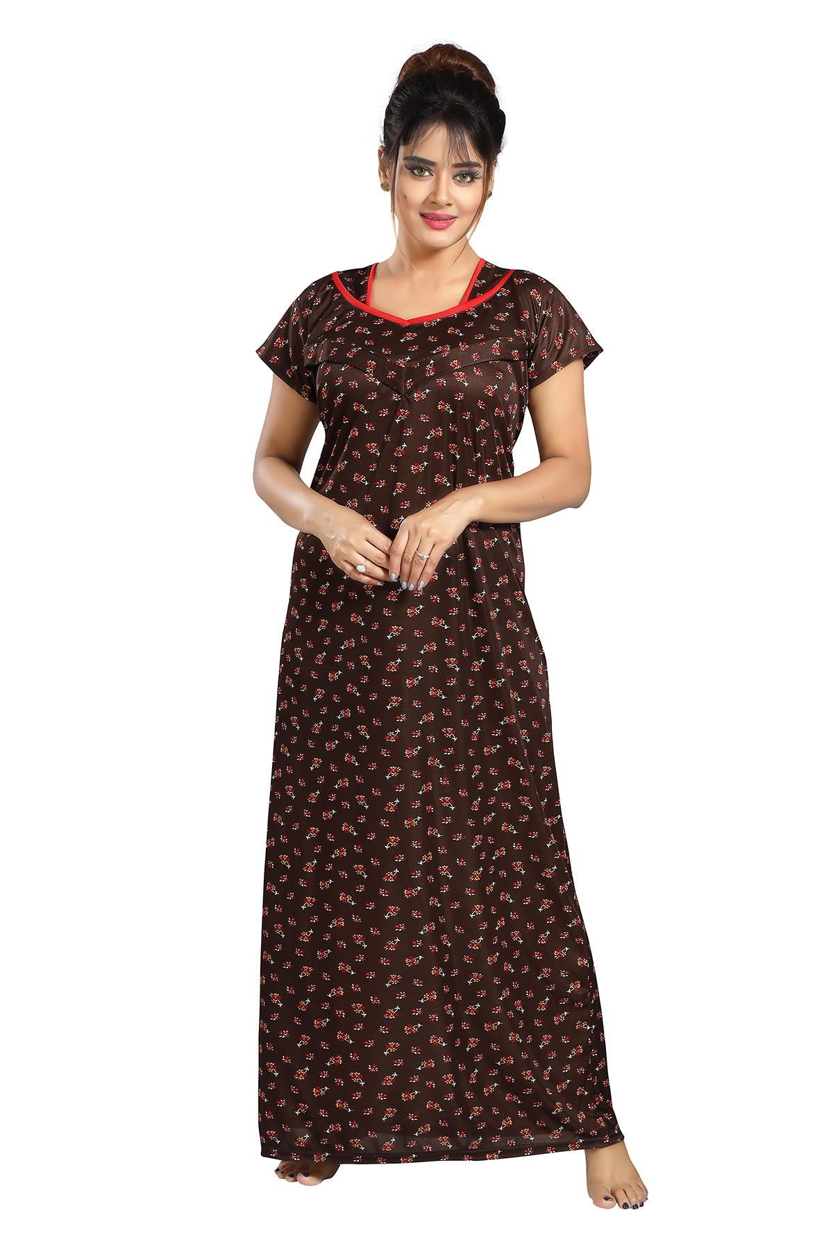 Brown Printed Sarina Satin Feeding & Maternity Gown for Women