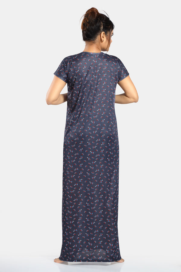 Grey Printed Sarina Satin Feeding Maternity Gown