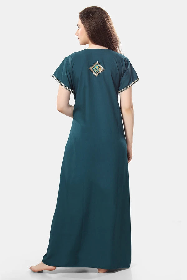Embroidered Lizzy Bizzy Cotton Maxi Nighty for Women Back View