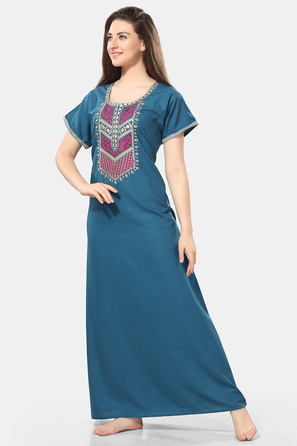 Embroidered Lizzy Bizzy Cotton Maxi Nighty side