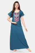 Embroidered Lizzy Bizzy Cotton Maxi Nighty 