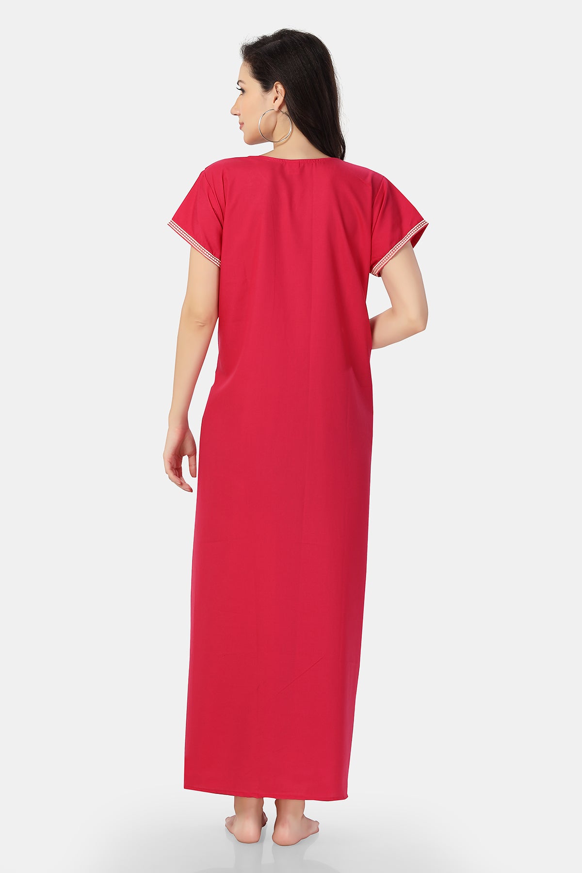 Pink Embroidered Lizzy Bizzy Cotton Maxi Nighty for Women