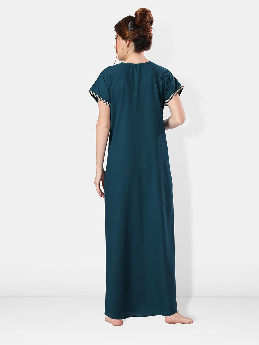 Embroidered Lizzy Bizzy Cotton Maxi Nighty for Women