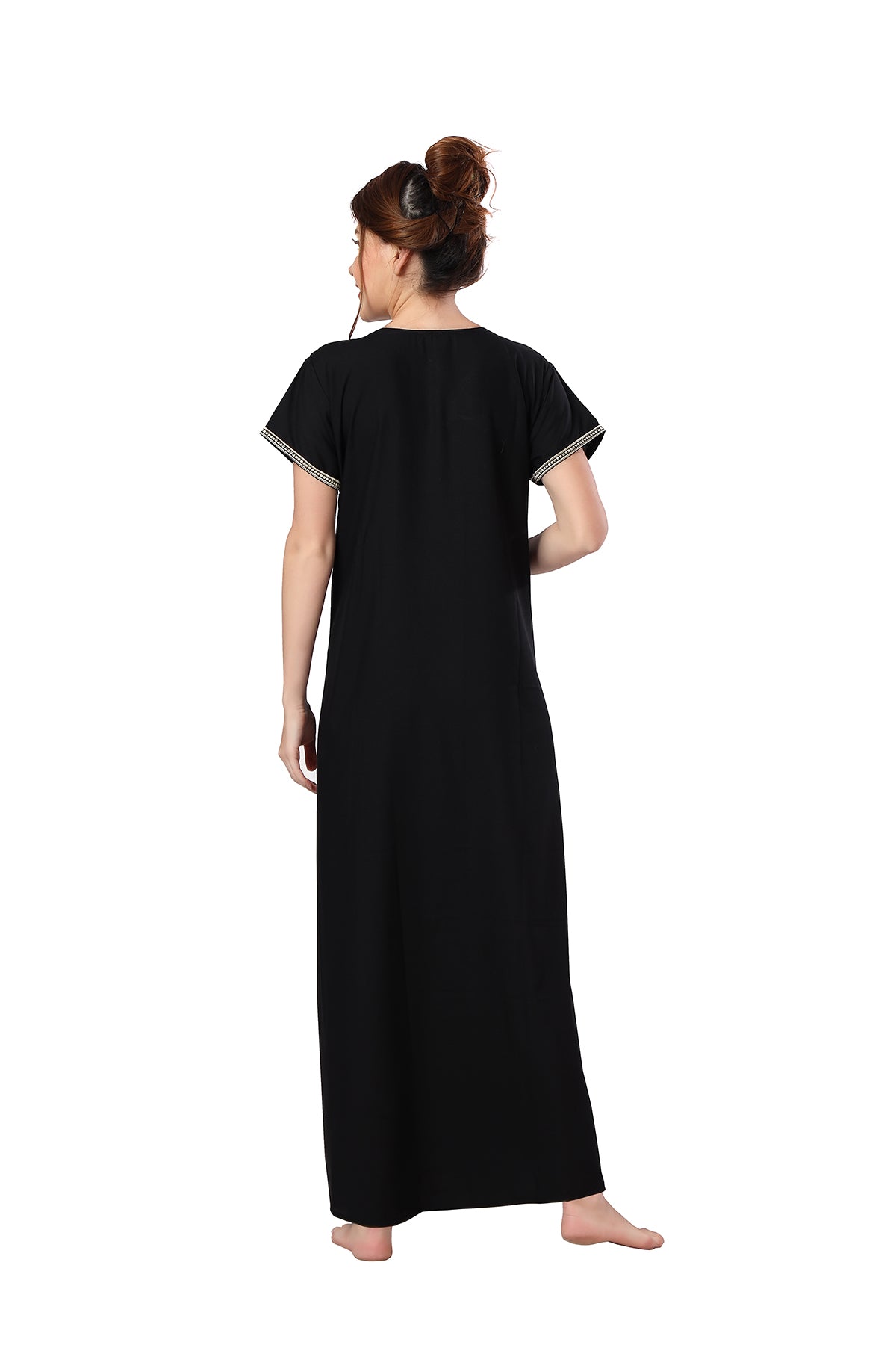 Be You Embroidered Cotton Maxi Night Gown for Women Back