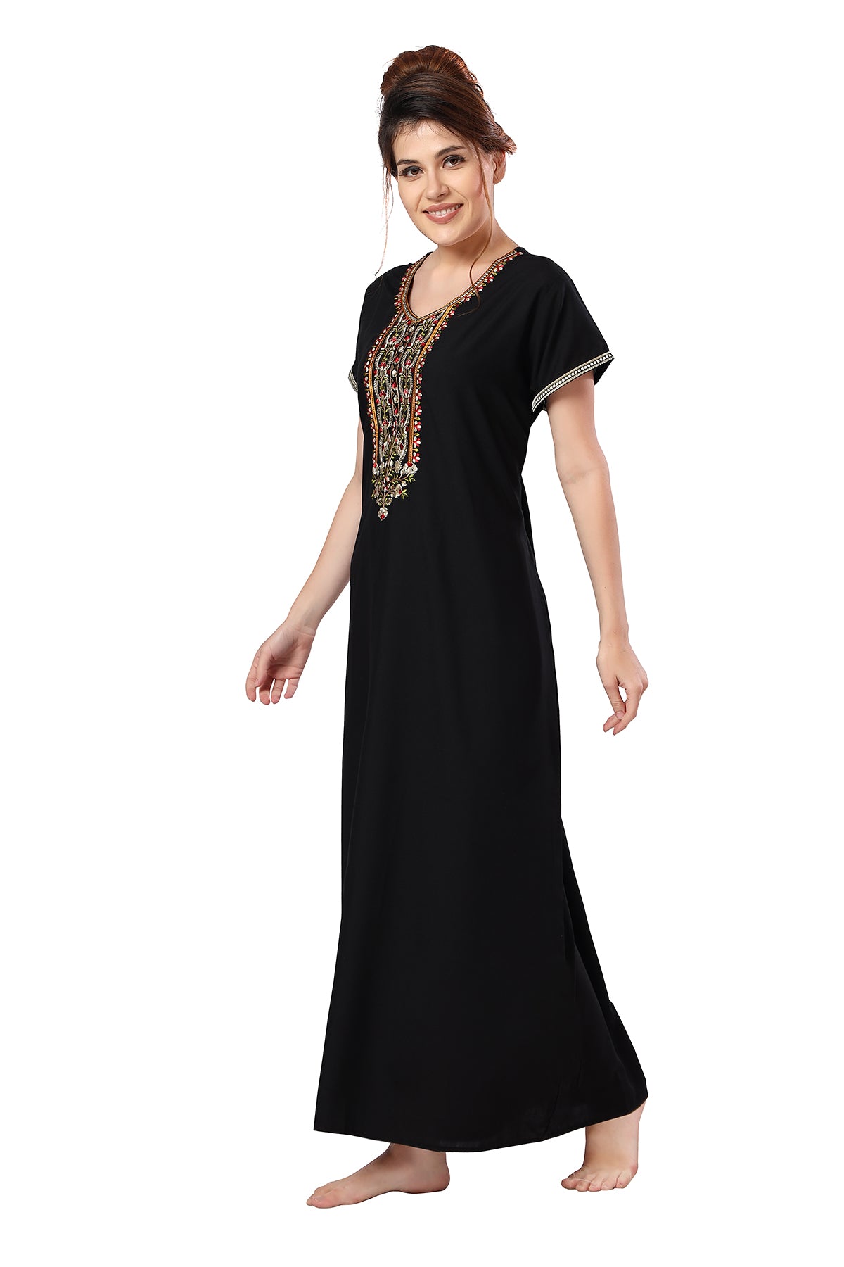 Be You Embroidered Cotton Maxi Night Gown for Women 