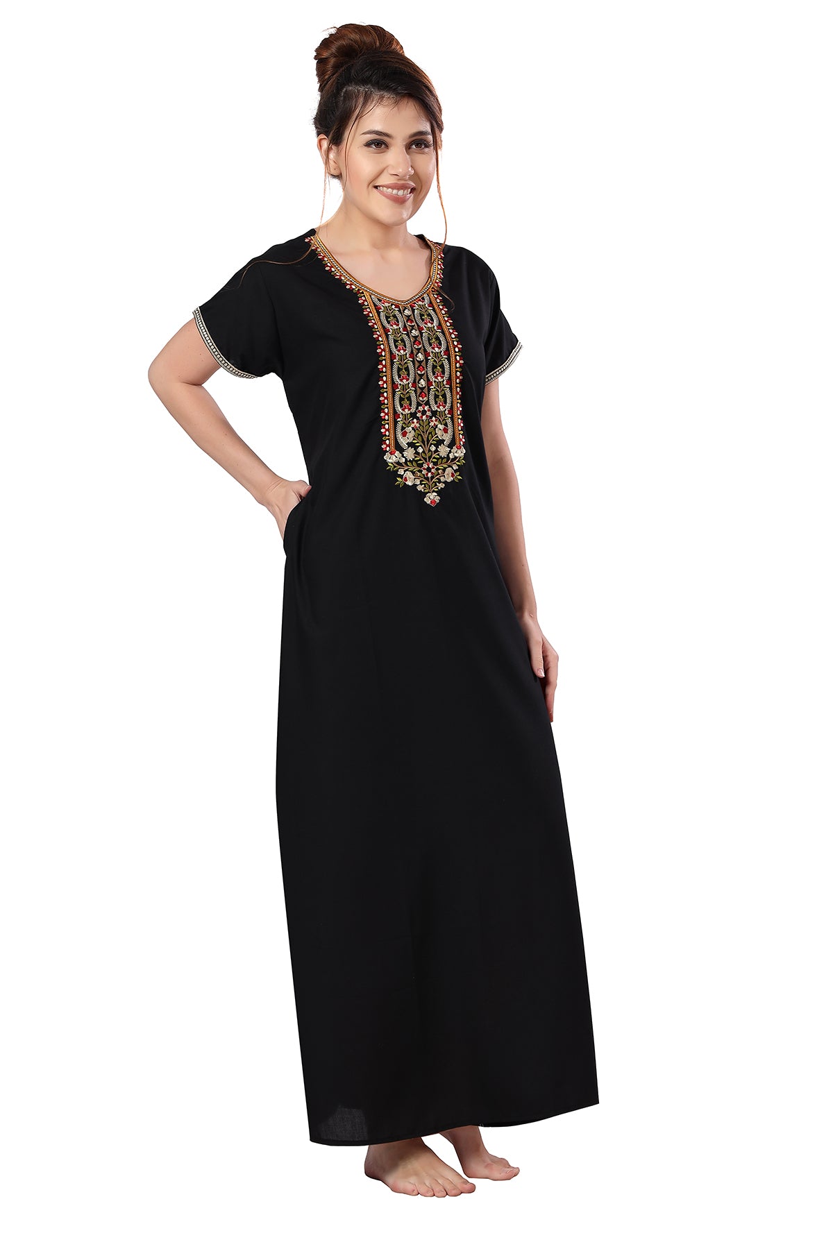 Be You Embroidered Cotton Maxi Night Gown for Women Side