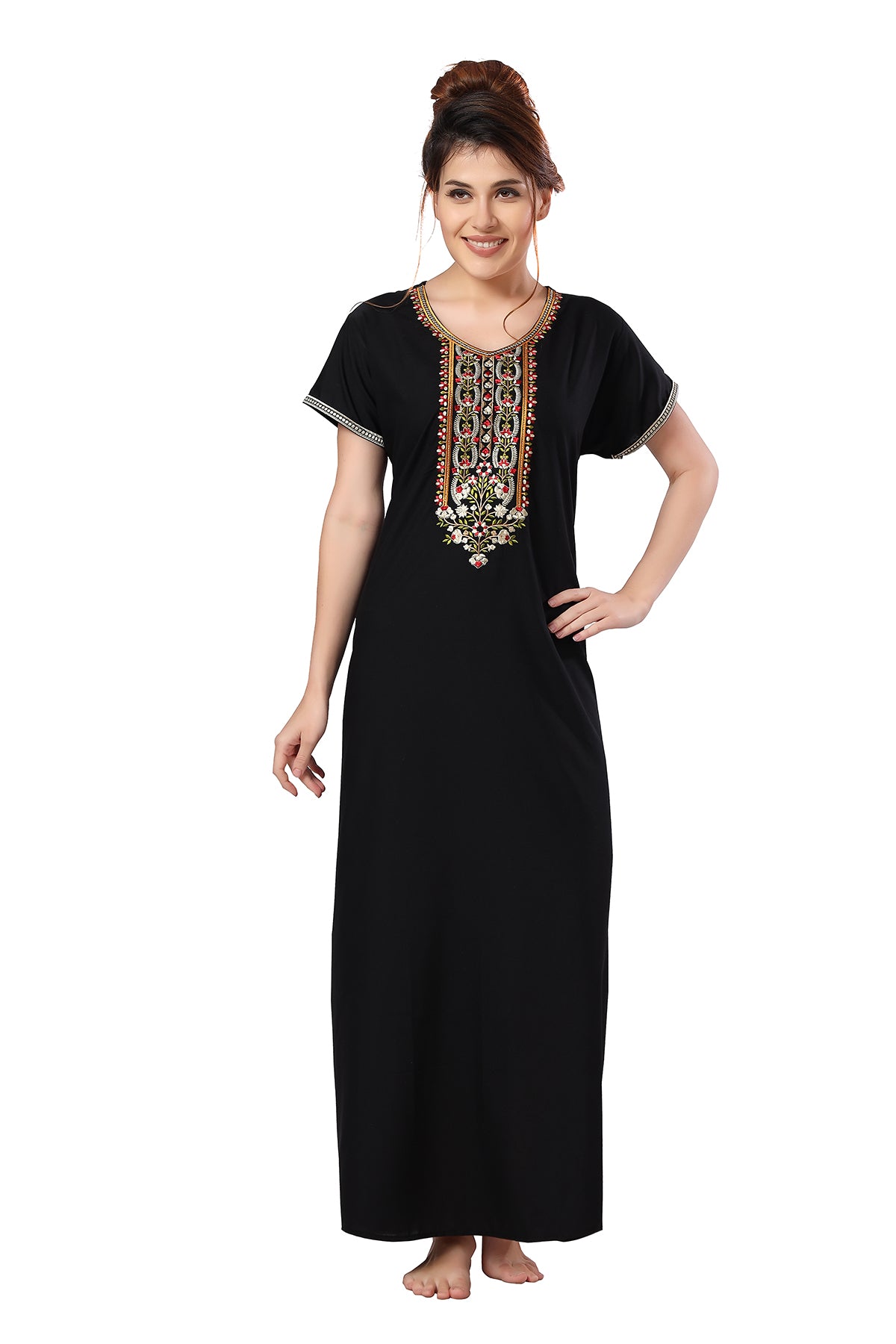 Be You Embroidered Cotton Maxi Night Gown for Women Front