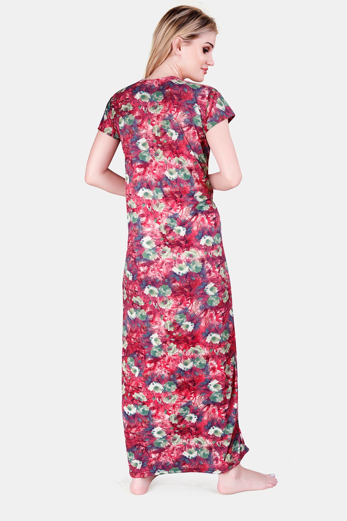 Pink Floral Sarina Satin Maternity & Feeding Gown for Women