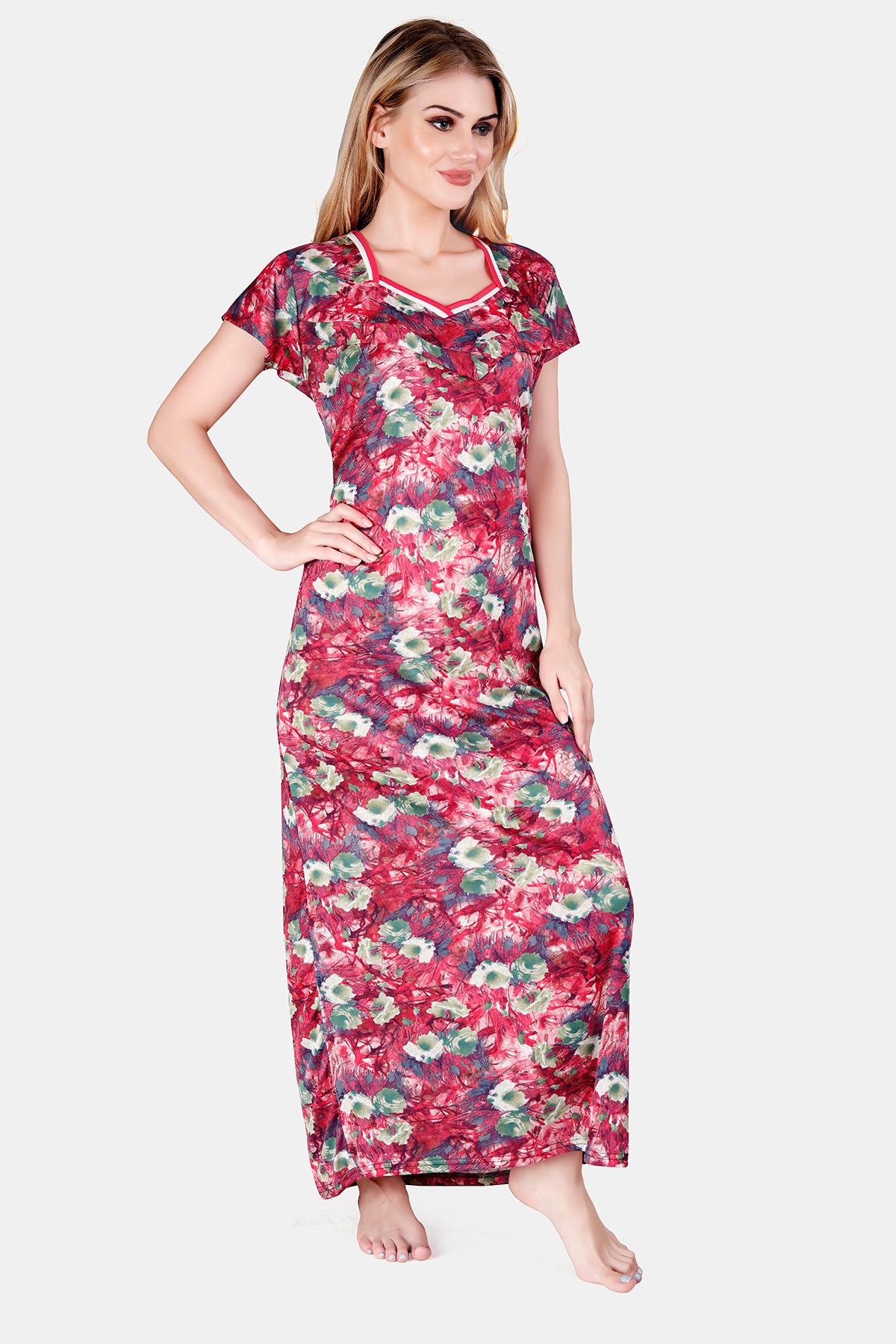 Pink Floral Sarina Satin Maternity & Feeding Gown for Women