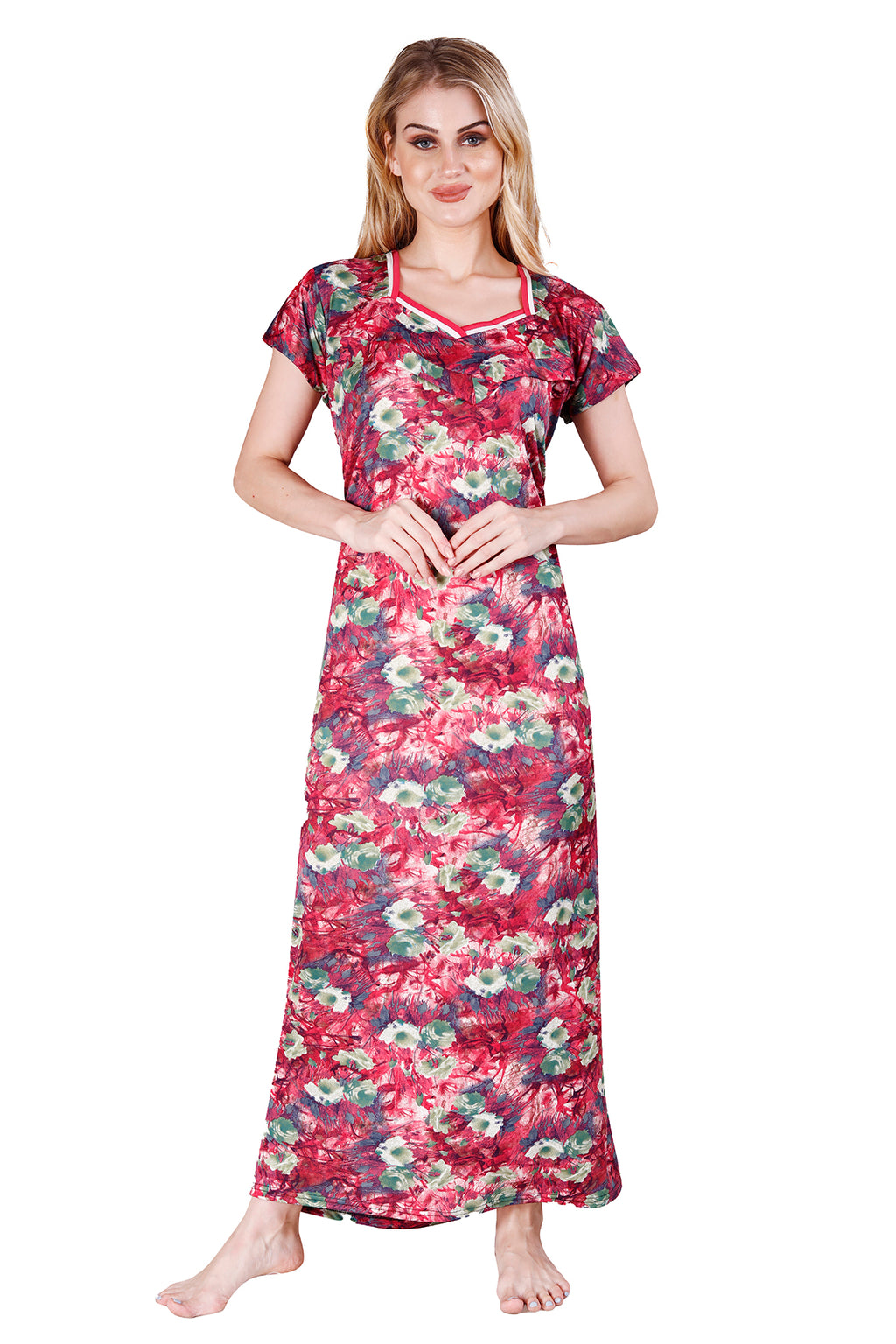 Pink Floral Sarina Satin Maternity & Feeding Gown for Women