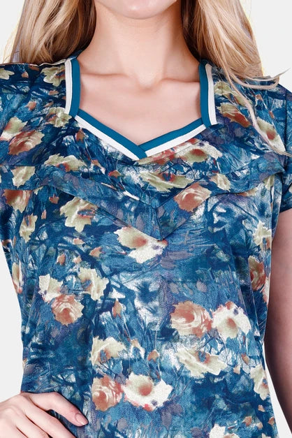 Side zipper feeding gown for women in blue
