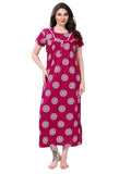 Magenta Printed Cotton Maxi Night Gown for Women