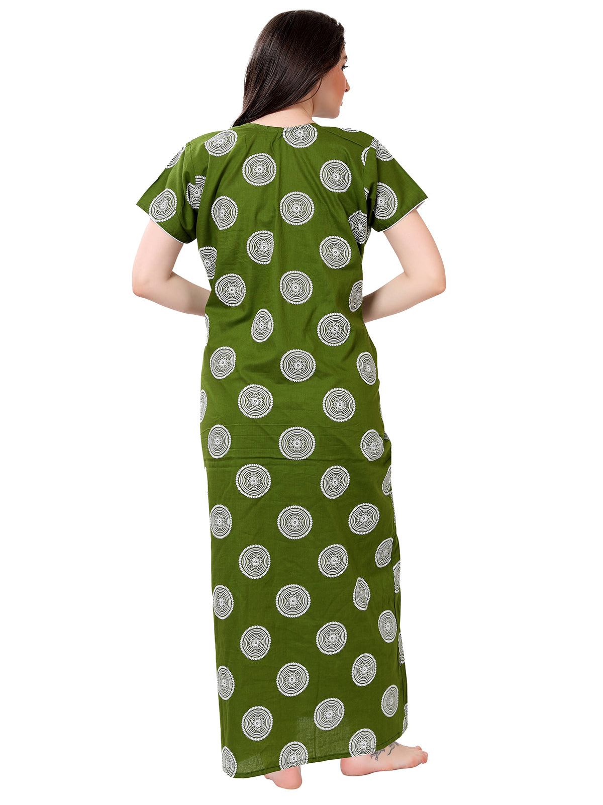 Green  Printed Cotton Maxi Night Gown for Women