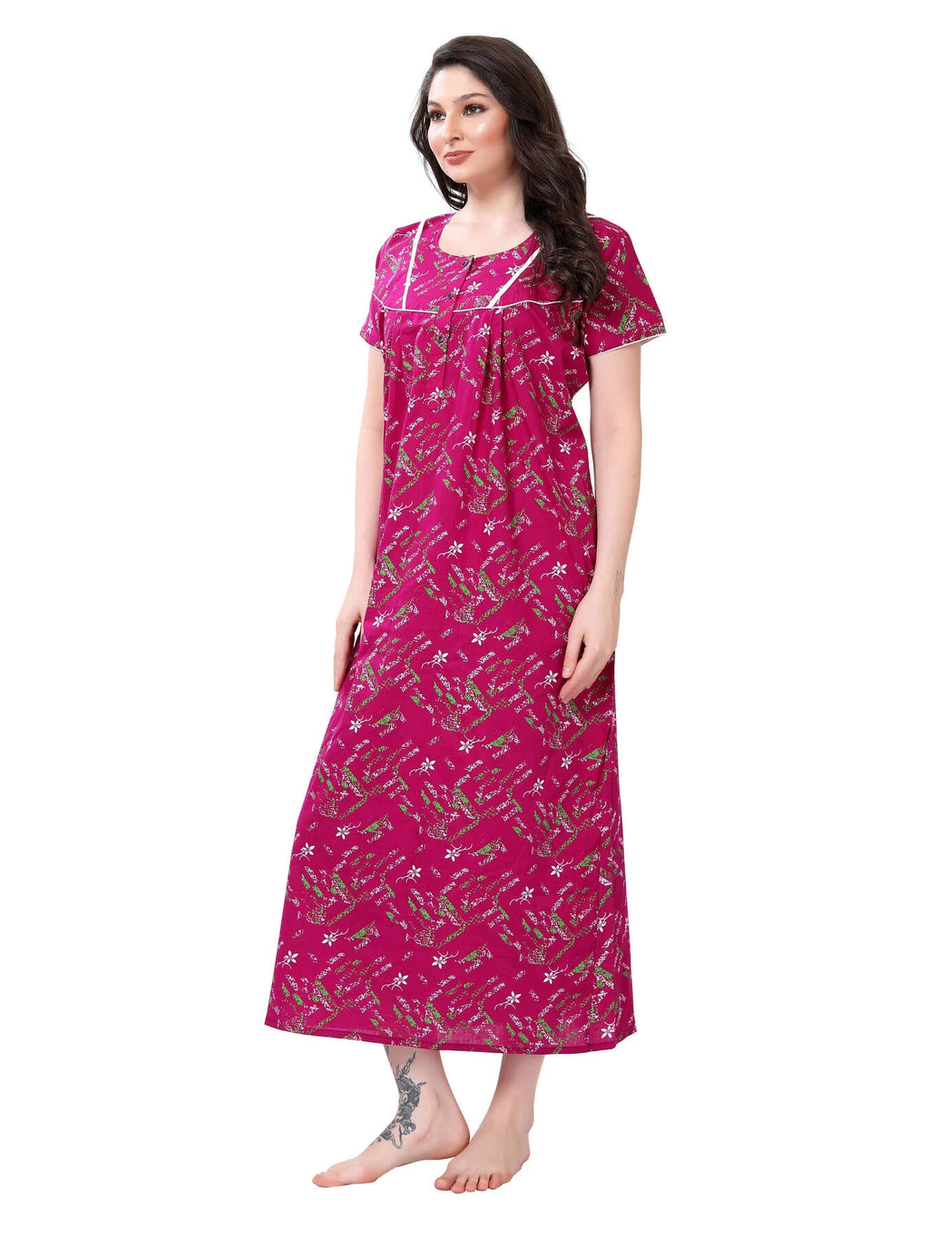 Printed cotton maxi night gown for women
