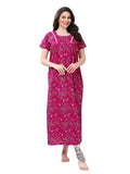 Magenta printed cotton maxi night gown front view
