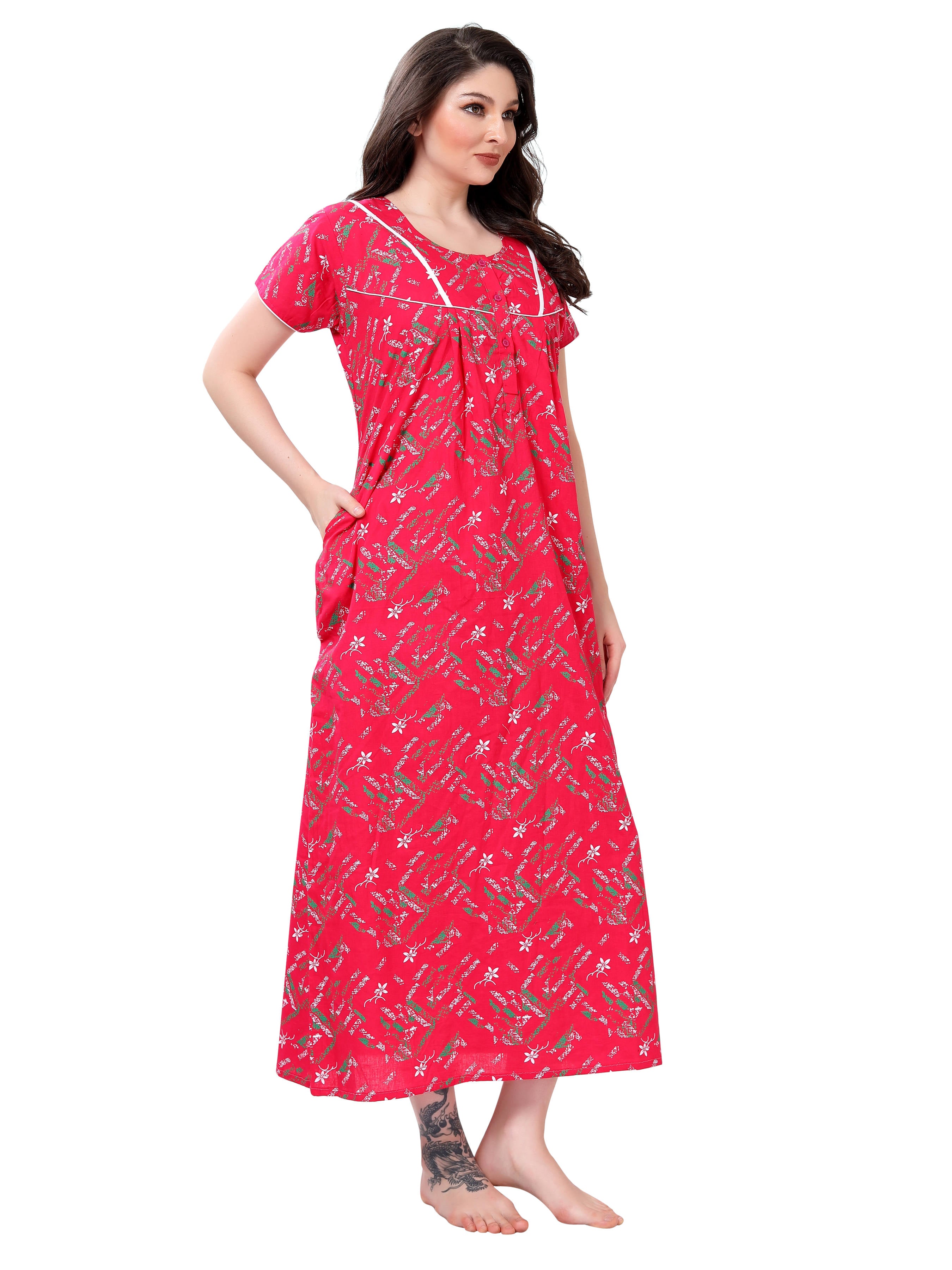 Be You Printed Cotton Maxi Night Gown for Women Side