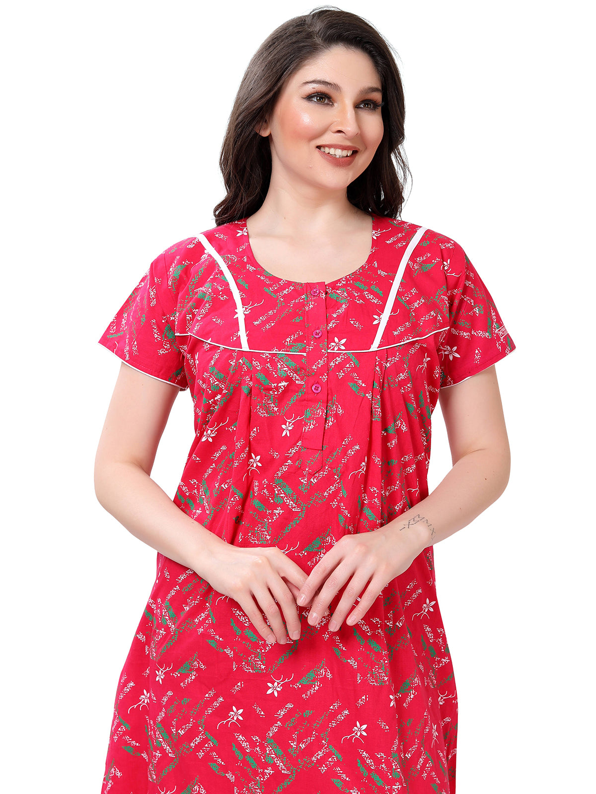 Be You Printed Cotton Maxi Night Gown for Women Front