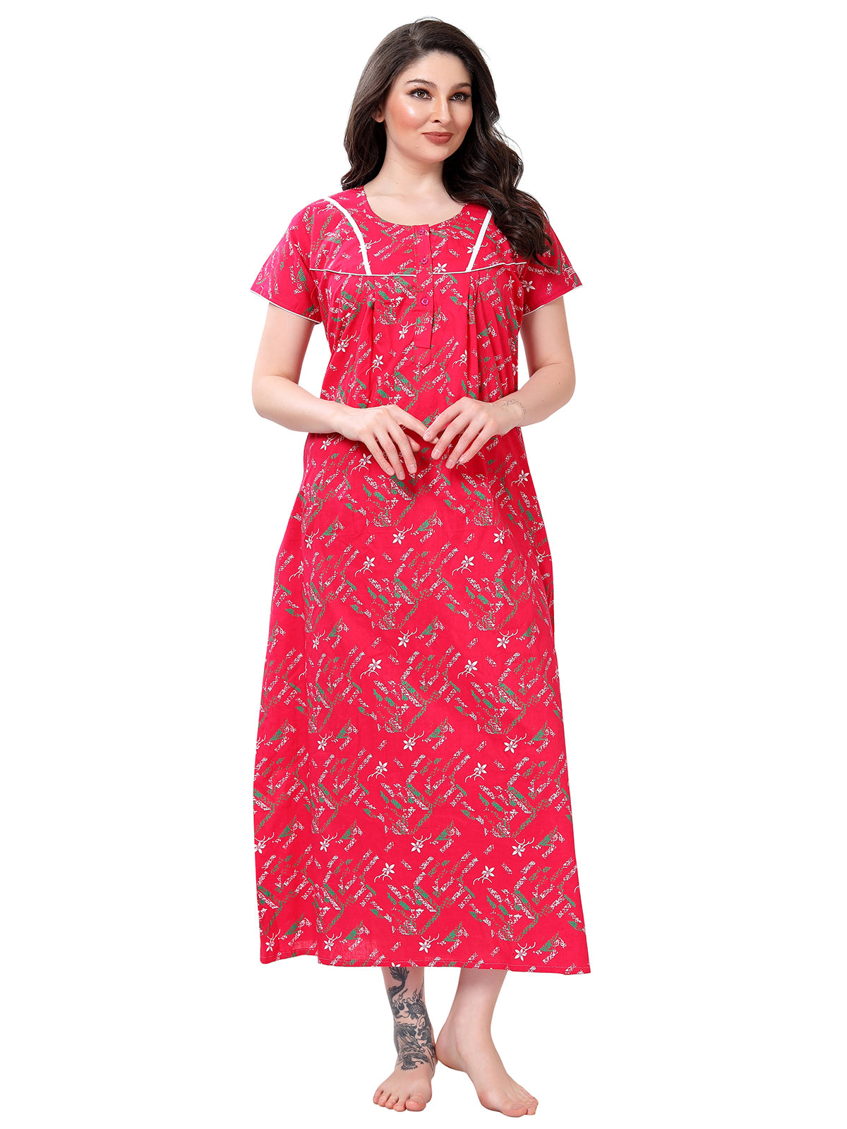 Be You Printed Cotton Maxi Night Gown for Women  