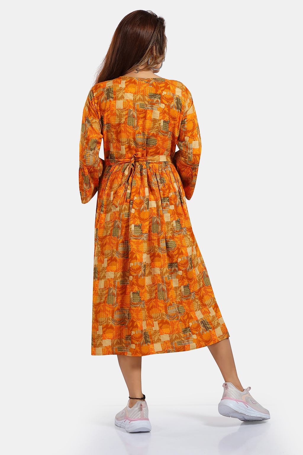 Mustard Printed Rayon Feeding & Maternity Flared Kurti for Women