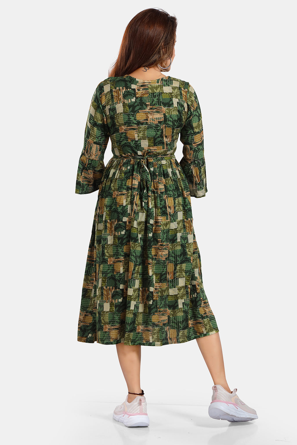 Green Printed Rayon Feeding Flared Kurti