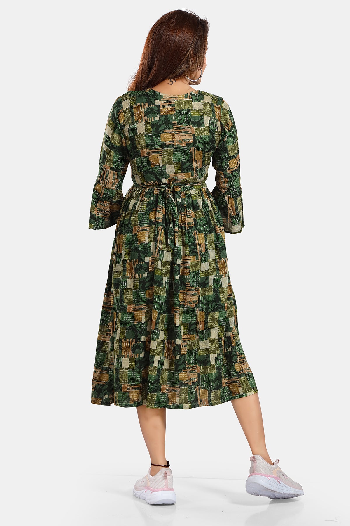 Green Printed Rayon Feeding Flared Kurti