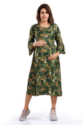 Green Printed Rayon Feeding Flared Kurti