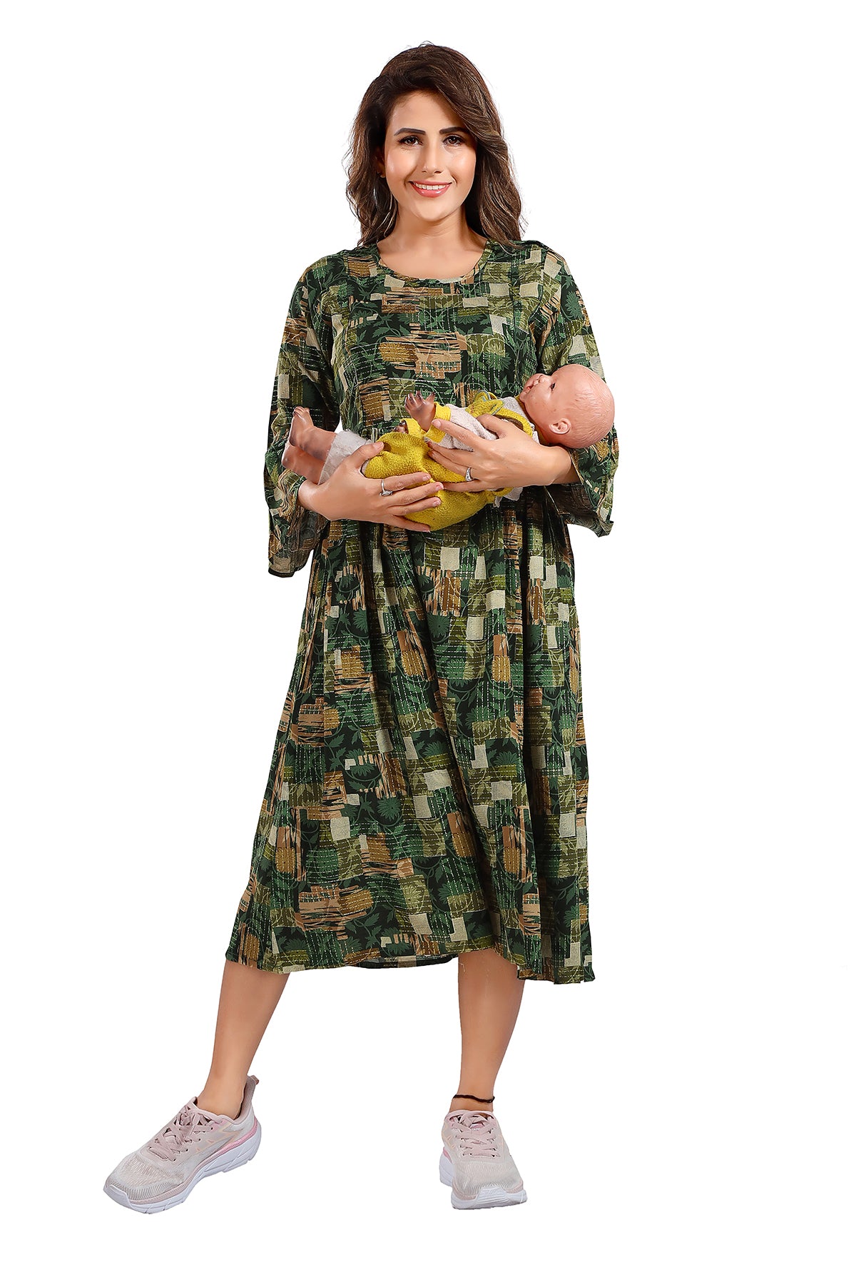 Green Printed Rayon Feeding Flared Kurti