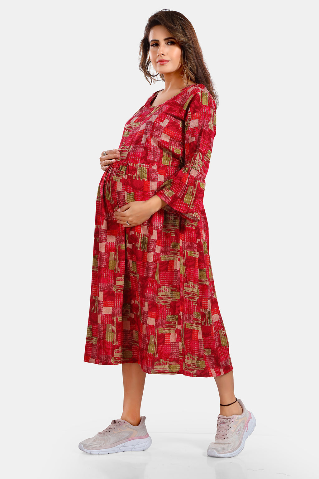 Pink Printed Rayon Feeding Flared Kurti for Women