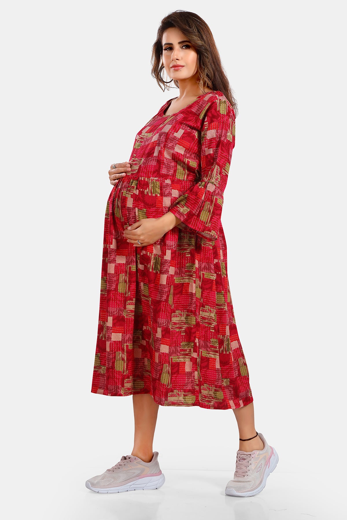 Pink Printed Rayon Feeding Flared Kurti for Women