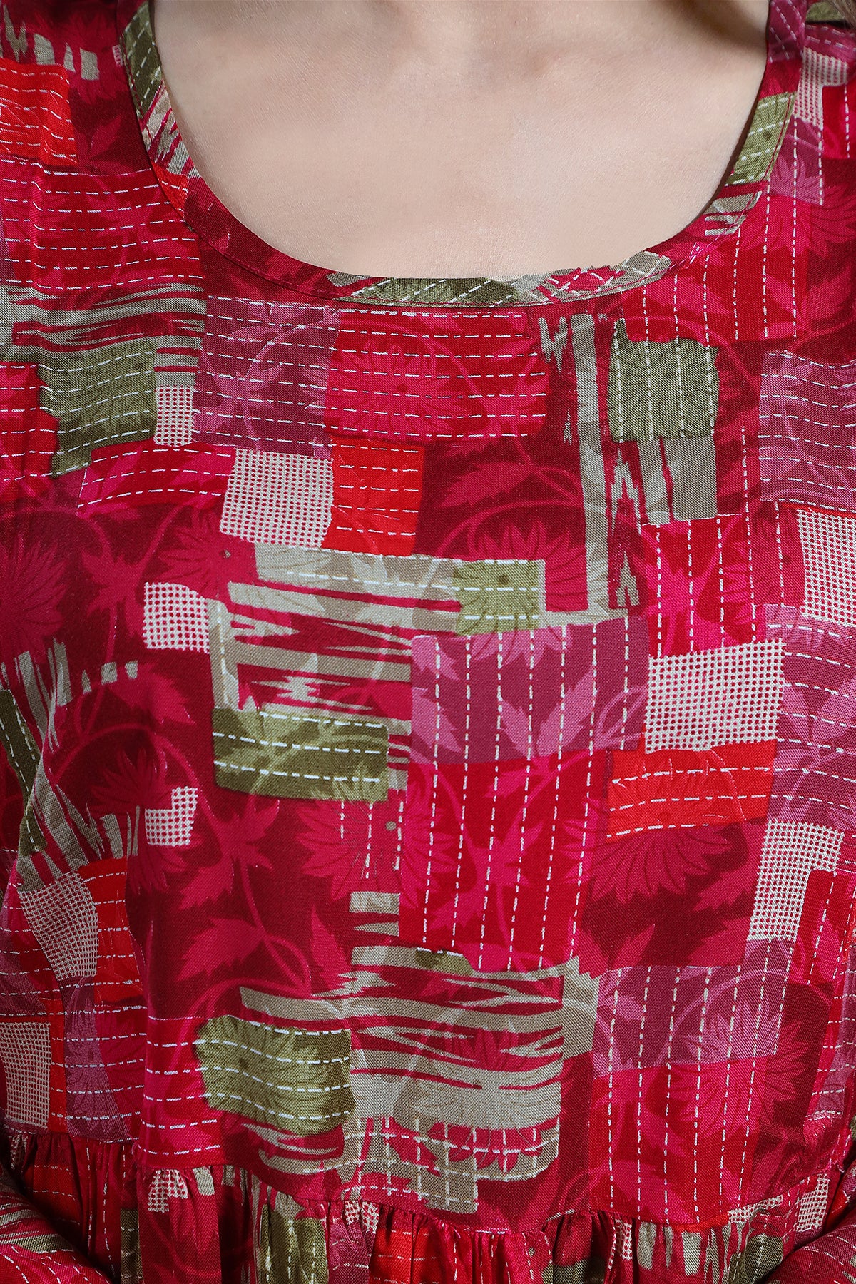Pink Printed Rayon Feeding Flared Kurti for Women