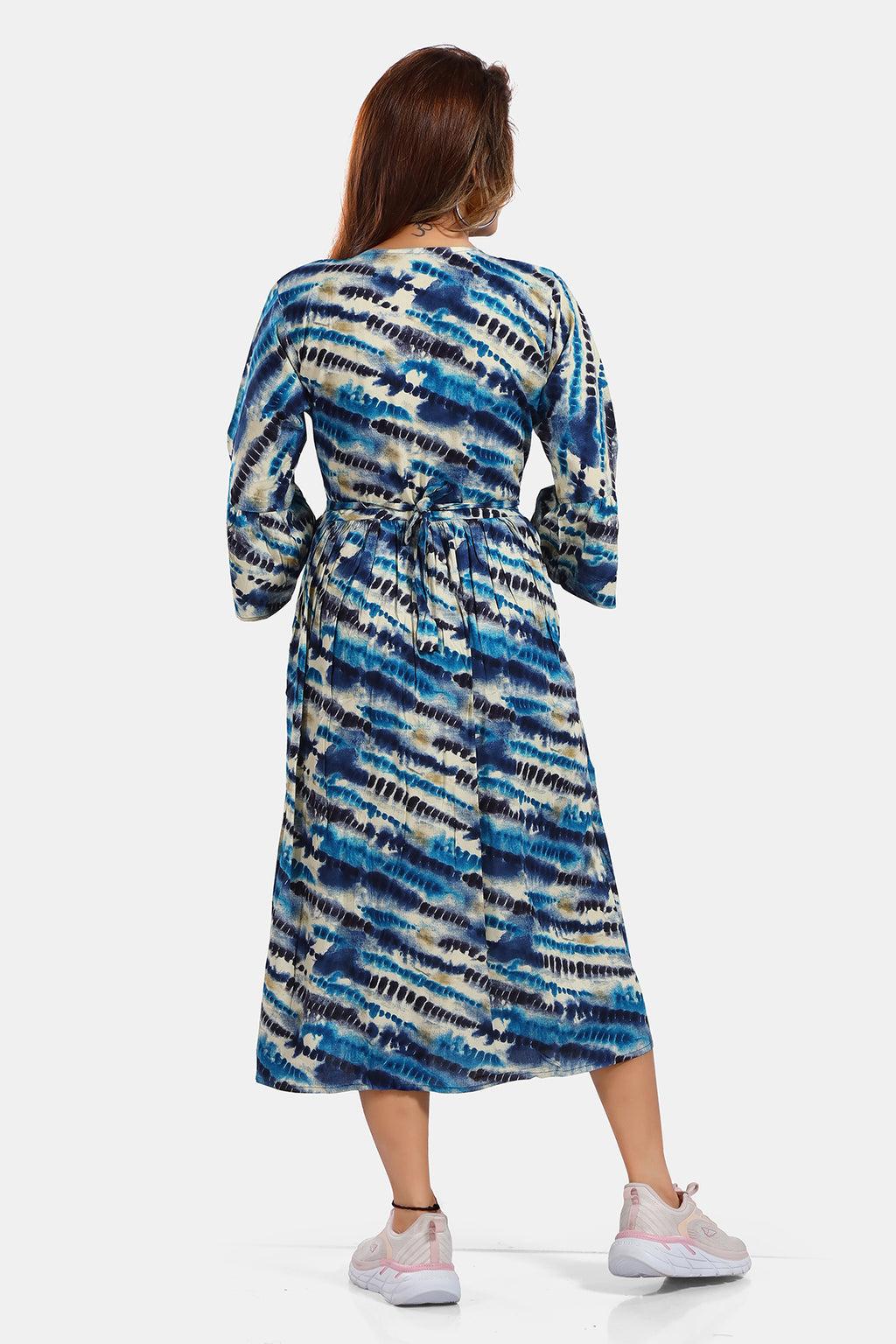 Blue Tie-Dye Rayon Feeding Flared Maternity Kurti