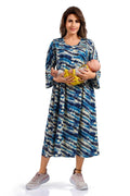 Blue Tie-Dye Rayon Feeding Flared Maternity Kurti