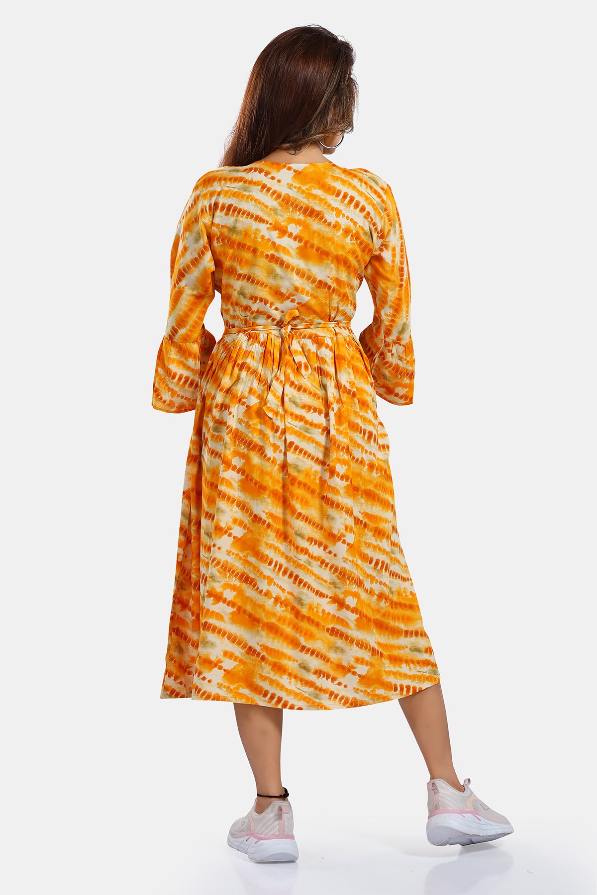 Yellow Tie-Dye Rayon Feeding Flared Kurti