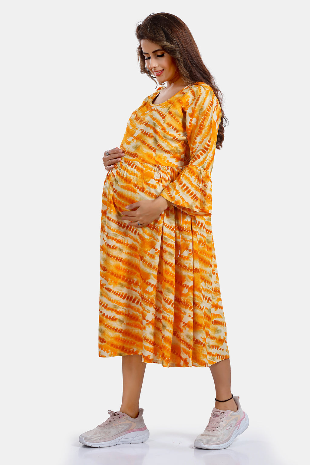 Yellow Tie-Dye Rayon Feeding Flared Kurti