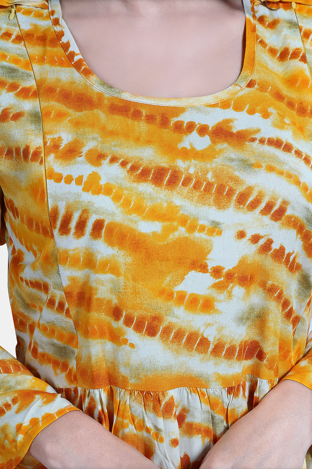 Yellow Tie-Dye Rayon Feeding Flared Kurti