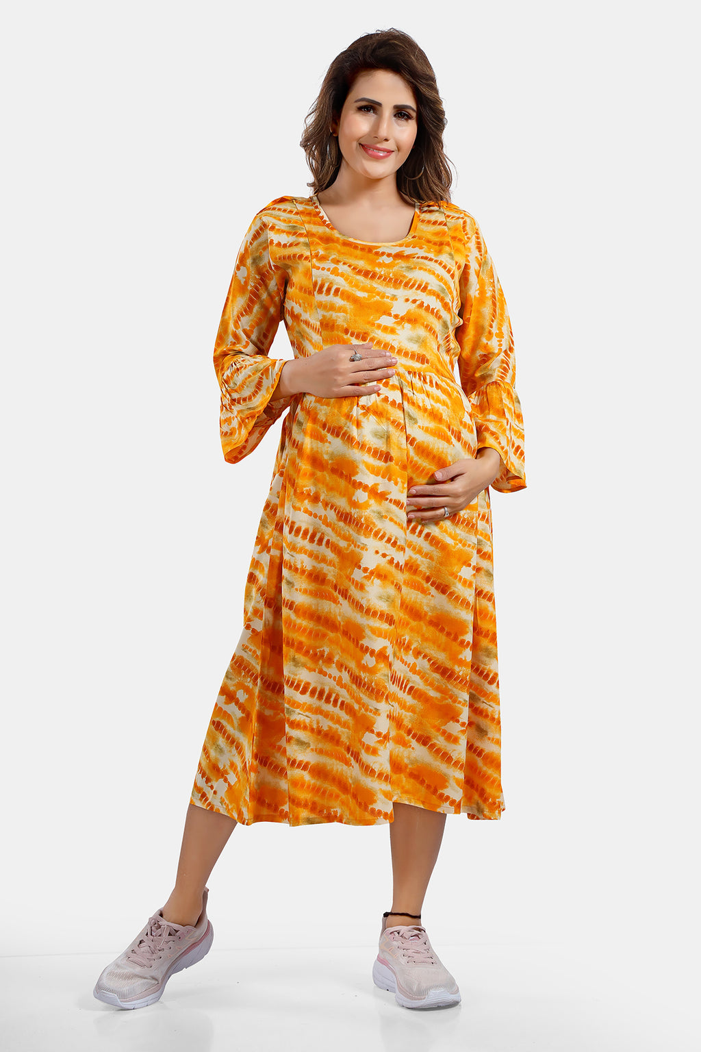 Yellow Tie-Dye Rayon Feeding Flared Kurti