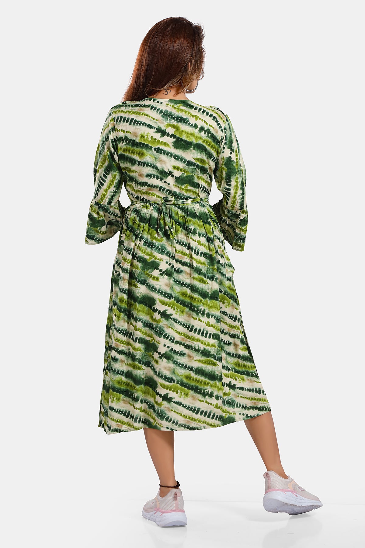 Green Tie-Dye Rayon Feeding Flared Maternity Kurti