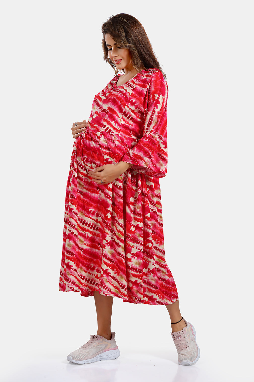 Pink Tie-Dye Rayon Feeding Flared Kurti