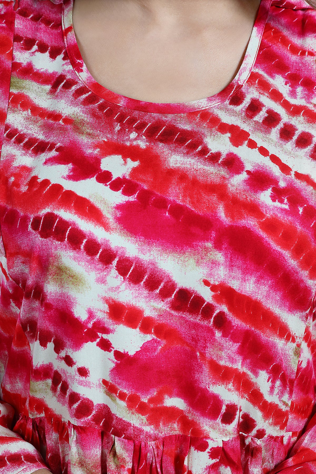 Pink Tie-Dye Rayon Feeding Flared Kurti