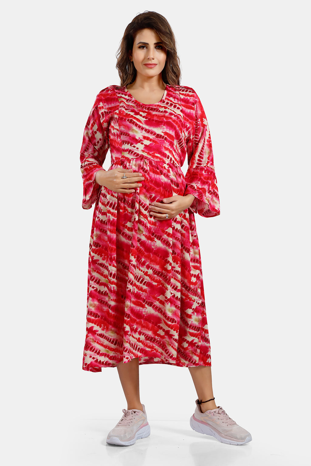 Pink Tie-Dye Rayon Feeding Flared Kurti