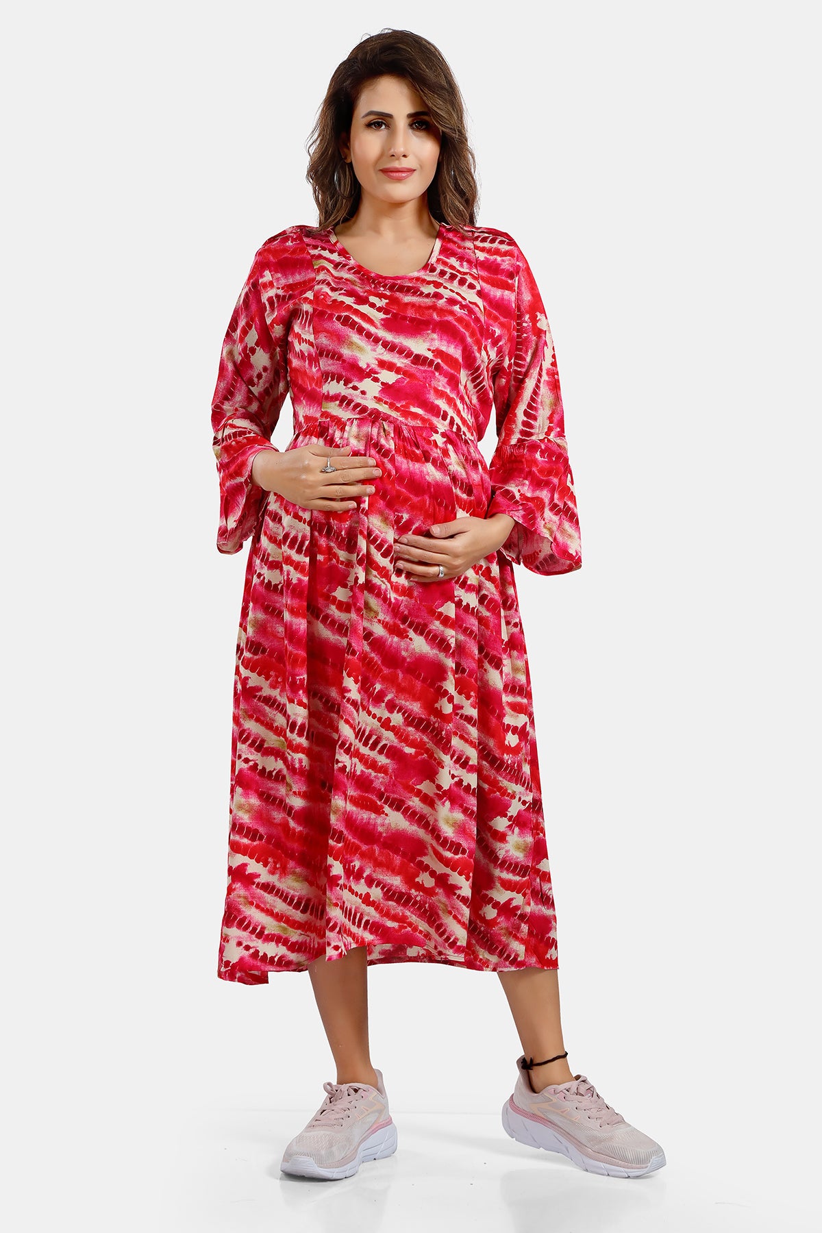 Pink Tie-Dye Rayon Feeding Flared Kurti