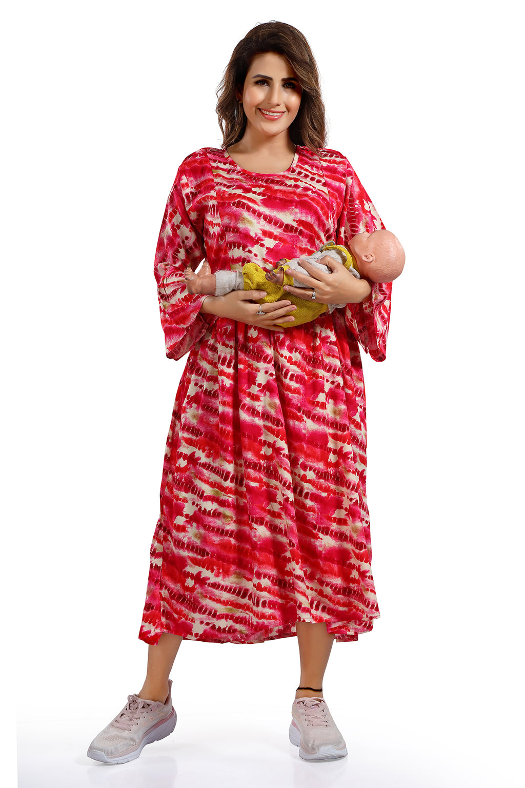 Pink Tie-Dye Rayon Feeding Flared Kurti