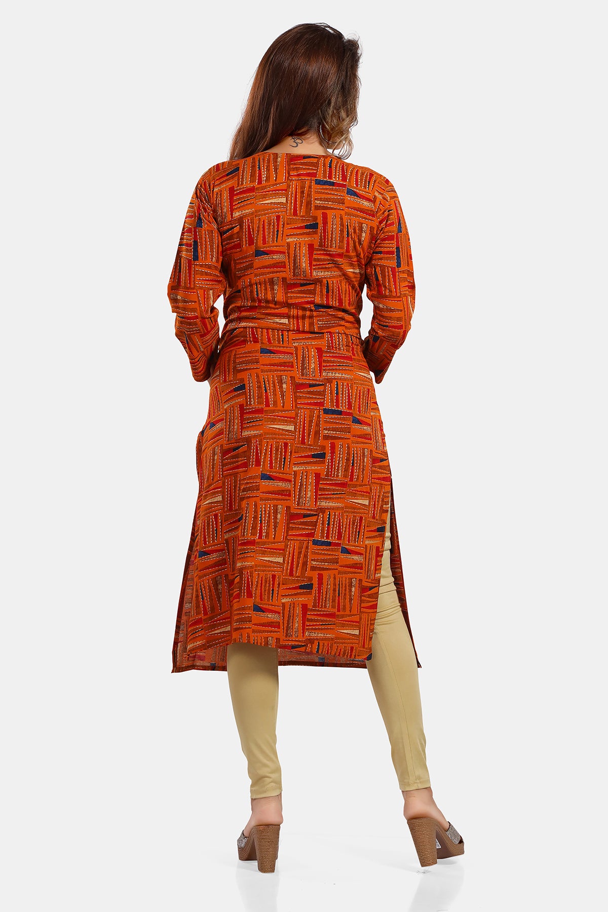 Women’s Brownish Orange Rayon Abstract Nursing Kurti