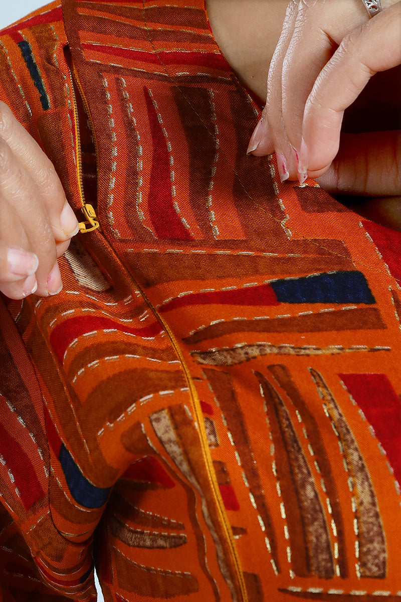 Women’s Brownish Orange Rayon Abstract Nursing Kurti