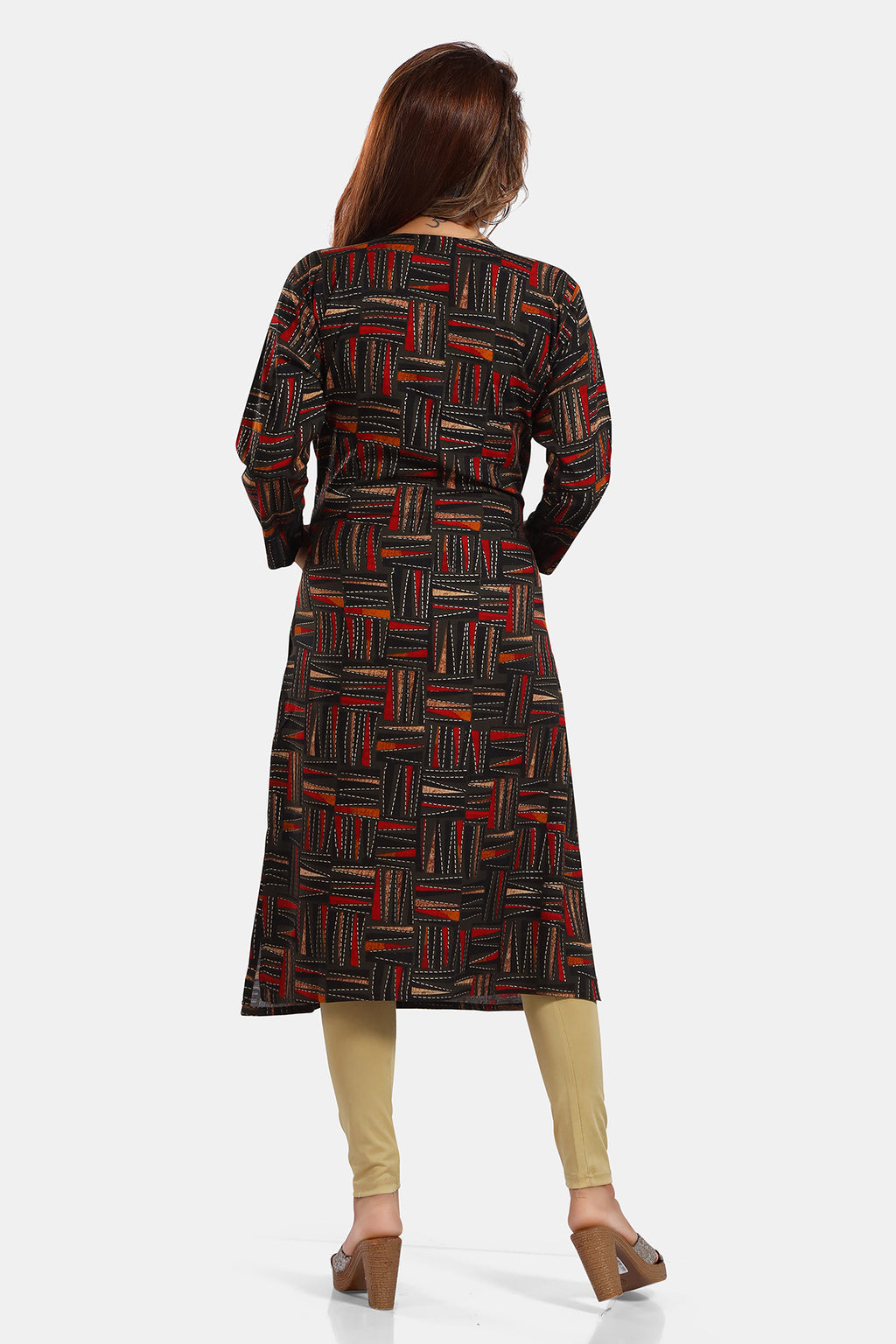 Black Abstract Print Rayon Feeding/Maternity Straight Kurti for Women