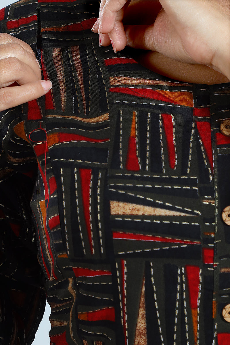 Black Abstract Print Rayon Feeding/Maternity Straight Kurti for Women