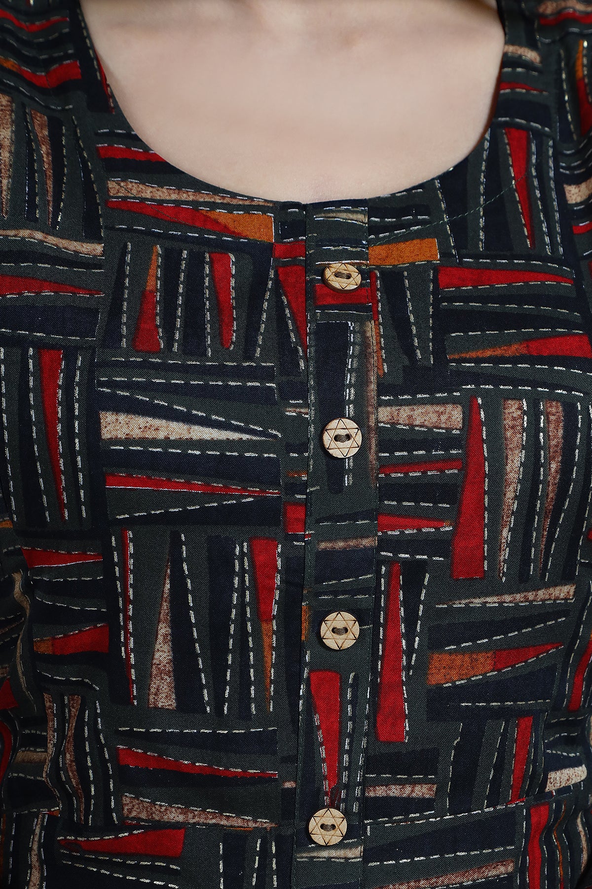 Black Abstract Print Rayon Feeding/Maternity Straight Kurti for Women